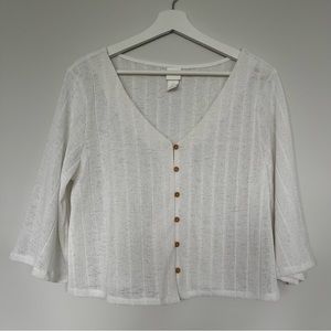 NWOT H&M White Fine Knit Cardigan with Brown Buttons Size Small